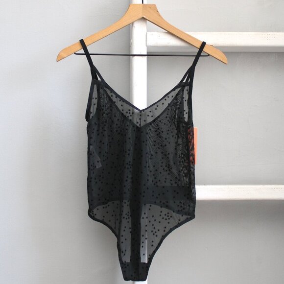Colsie Target Black Stretchy Sheer Star Spaghetti Strap Bodysuit SZ Medium NWT - Picture 1 of 5